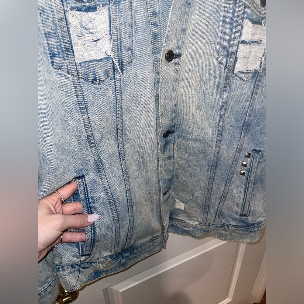 LEVIS Western rhinestone fringe trucker denim jean jacket 🪩 3XL Festival - Picture 7 of 14